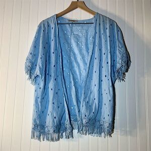 Valentina Naldi Made in Italy Boho Kimono Cardigan OS Blue Lace Crochet‎ Beach
